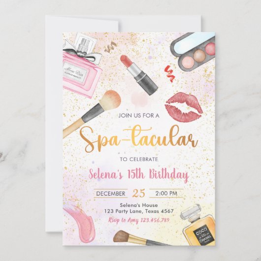 Spa Party Glam make-up verjaardagsfeestje uitnodig Kaart (Voorkant)
