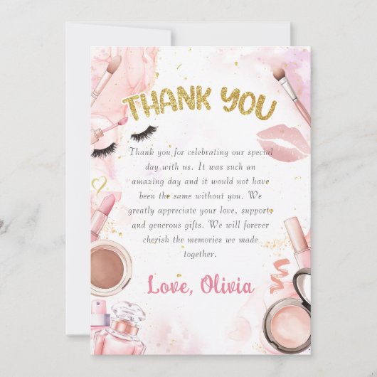 Spa Party Glamour Girl Make-up Verjaardagsfoto Bedankkaart (Voorkant)