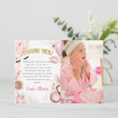 Spa Party Glamour Girl Make-up Verjaardagsfoto Bedankkaart (Staand voorkant)