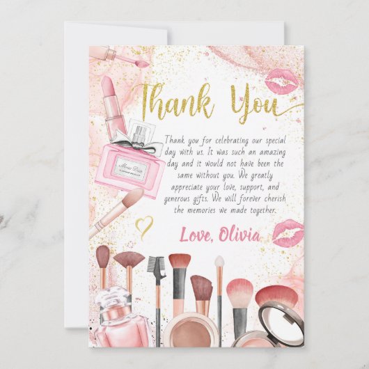 Spa Party Glamour Meisje Make-up Verjaardag Bedankkaart (Voorkant)