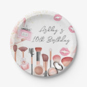 Spa Party Glamour Meisje Make-up Verjaardag Papieren Bordje (Voorkant)