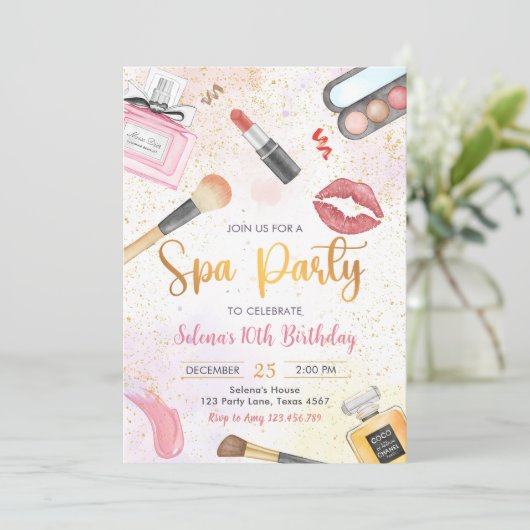 Spa Party Glitz Glam Girl Make-up Verjaardag Kaart (Staand voorkant)