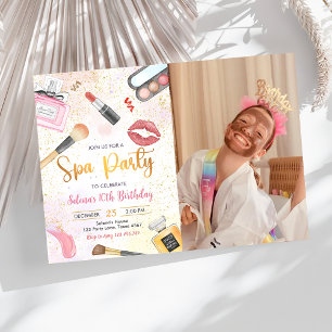 Spa Party Glitz Glam Girl Make-up Verjaardagsfoto Kaart
