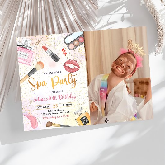 Spa Party Glitz Glam Girl Make-up Verjaardagsfoto Kaart