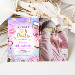 Spa Party Glitz Glam Girl Make-up Verjaardagsfoto Kaart