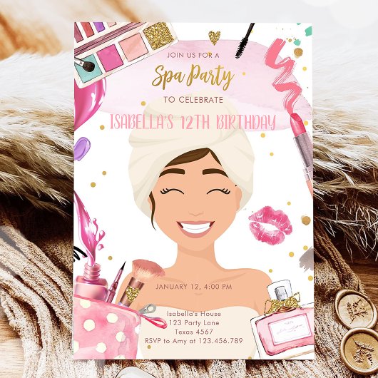 Spa Party Glitz Glam Glamor Girl Makeup Birthday Kaart
