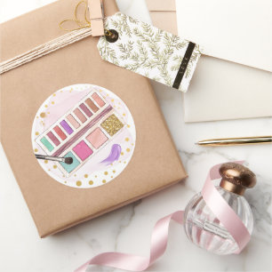 Spa Party Glitz Glam Glamor Girl Makeup Pink Gold Ronde Sticker
