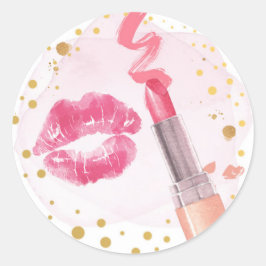 Spa Party Glitz Glam Glamor Girl Makeup Pink Gold Ronde Sticker