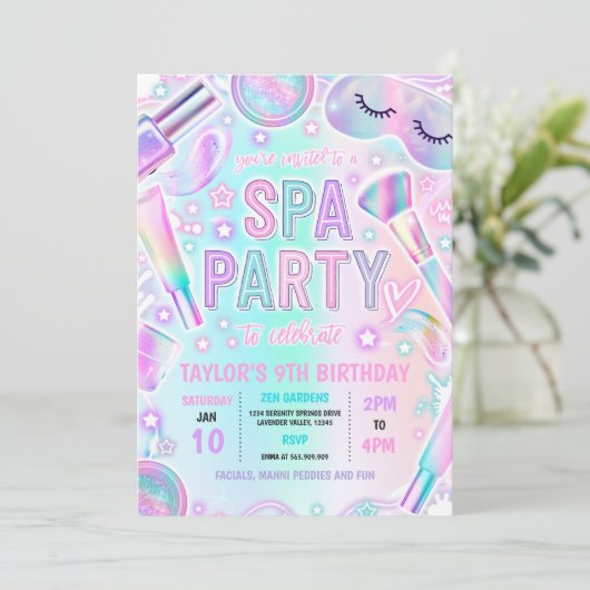 Spa Party Glow Pastel Make-up Pamper Verjaardagsfe Kaart (Staand voorkant)