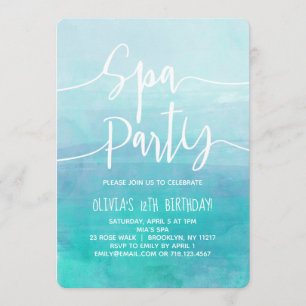 Spa Party Invitation Blue Waterverf Spa Verjaardag Kaart
