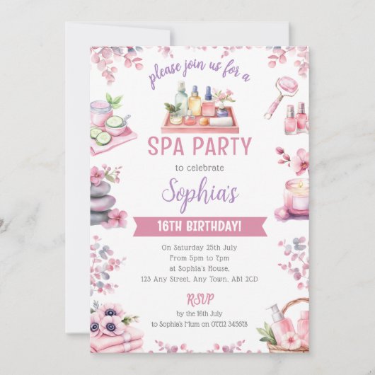 Spa Party Invitation - Cherry Blossom Pamper Party Kaart (Voorkant)