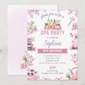 Spa Party Invitation - Cherry Blossom Pamper Party Kaart (Voorkant / Achterkant)
