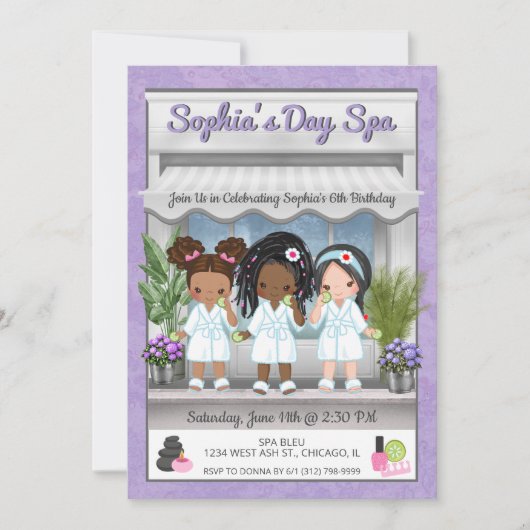 Spa Party Invitation for Young Girls Kaart (Voorkant)