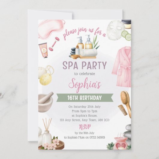 Spa Party Invitation, Natural Calm Refresh Pamper Kaart (Voorkant)