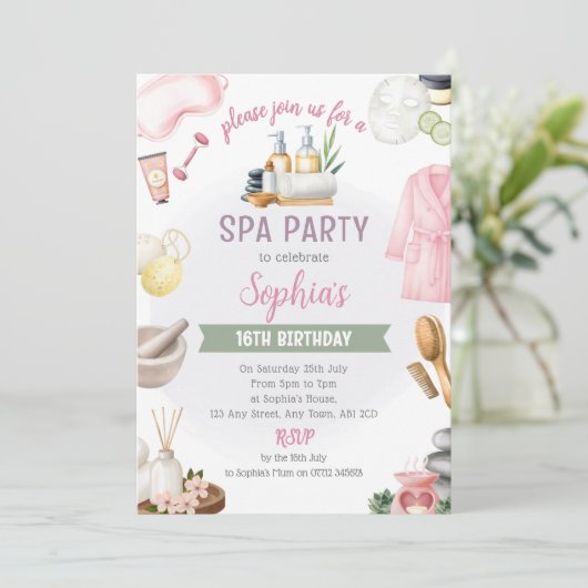 Spa Party Invitation, Natural Calm Refresh Pamper Kaart (Staand voorkant)
