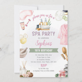 Spa Party Invitation, Natural Calm Refresh Pamper Kaart