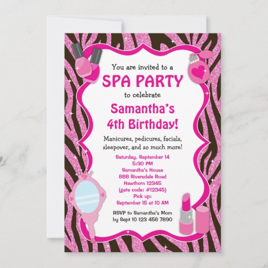 Spa Party Invitation, Spa Birthday sleepover Kaart (Voorkant)