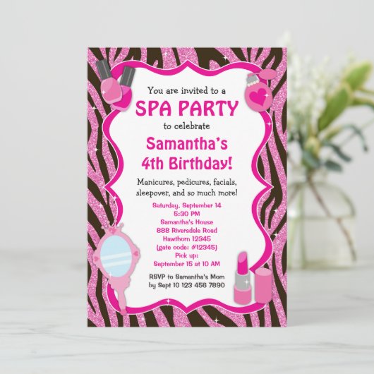 Spa Party Invitation, Spa Birthday sleepover Kaart (Staand voorkant)