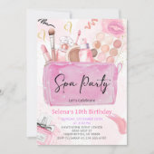 Spa Party Meisje Make-up Verjaardag Uitnodiging (Voorkant)