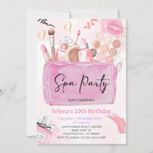 Spa Party Meisje Make-up Verjaardag Uitnodiging (Voorkant)