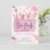 Spa Party Meisje Make-up Verjaardag Uitnodiging (Staand voorkant)