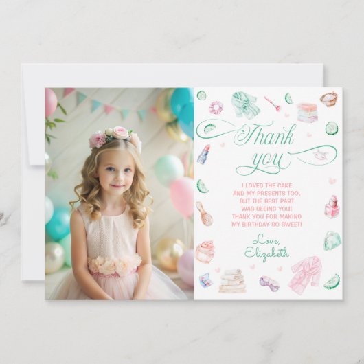 Spa Party Meisje Verjaardagsfoto Dank u kaart (Voorkant)