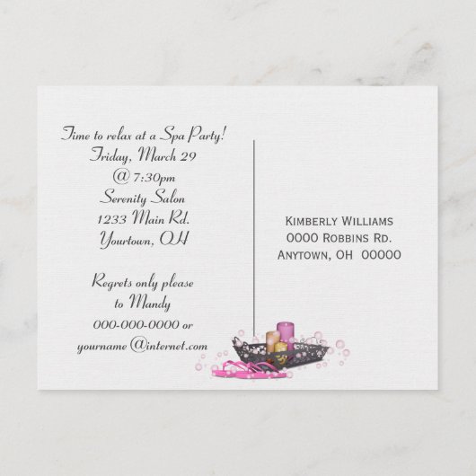 Spa Party met Orchideeën Uitnodiging (Achterkant)