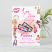 Spa Party nodiging, bewerkbare verjaardag elke lee Kaart (Staand voorkant)