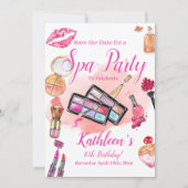 Spa Party nodiging, bewerkbare verjaardag elke lee Save The Date (Voorkant)