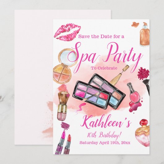 Spa Party nodiging, bewerkbare verjaardag elke lee Save The Date (Voorkant / Achterkant)