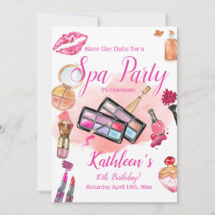 Spa Party nodiging, bewerkbare verjaardag elke lee Save The Date