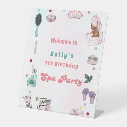 Spa Party Pamper Day Verjaardag Welkom Teken Reclamebord Met Voetstuk (Voorkant)