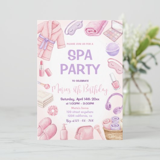 Spa Party Pamper Glam Day Girls Party Verjaardag Kaart (Staand voorkant)