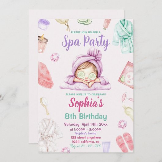 Spa Party Pamper Glam Day Party Meisjes Verjaardag Kaart (Voorkant / Achterkant)