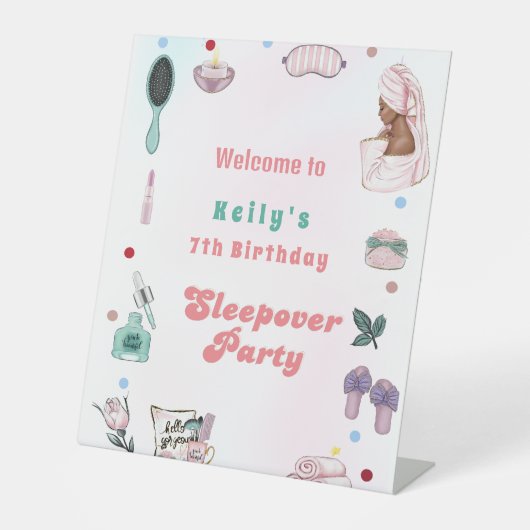 Spa Party Pamper sleepover Verjaardag Welkom Teken Reclamebord Met Voetstuk (Voorkant)