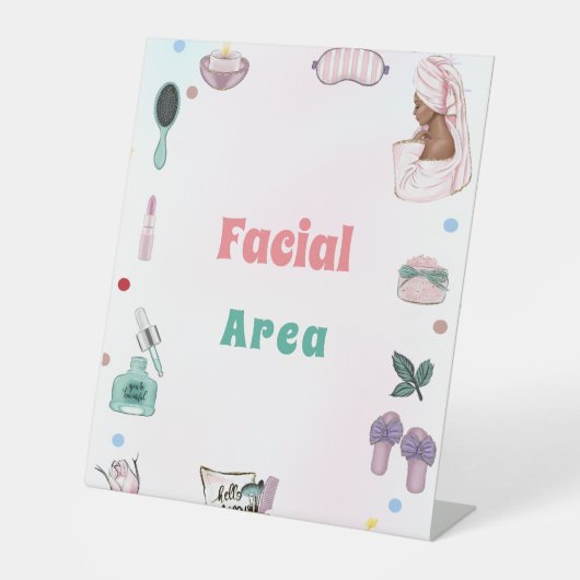 Spa Party Pamper Verjaardag gezichtsveld Teken Reclamebord Met Voetstuk (Voorkant)