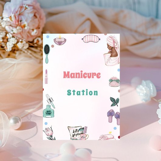 Spa Party Pamper Verjaardag Manicure Station Sign Reclamebord Met Voetstuk