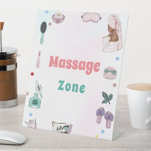 Spa Party Pamper Verjaardag Massage Zone Sign Reclamebord Met Voetstuk (Insitu)