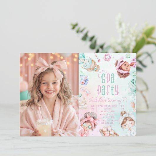 Spa party Pastel Glam Foto Verjaardagsfeest Kaart (Staand voorkant)