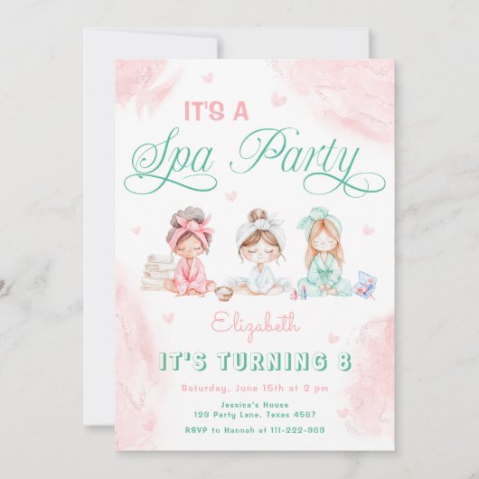 Spa Party Pastel Kids Verjaardag Kaart (Voorkant)