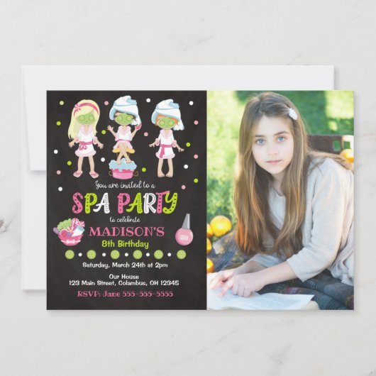Spa Party Photo Birthday Invitation Kaart (Voorkant)
