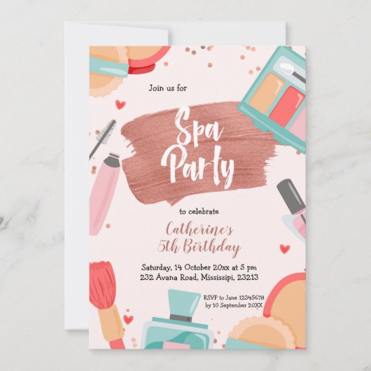 Spa Party Roos Gold Birthday Uitnodiging (Voorkant)