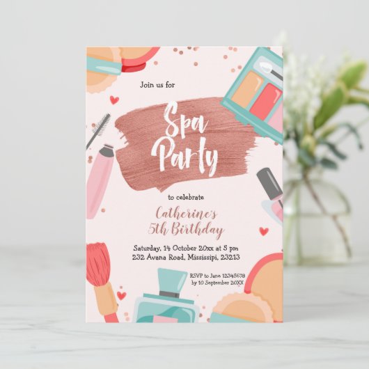 Spa Party Roos Gold Birthday Uitnodiging (Staand voorkant)