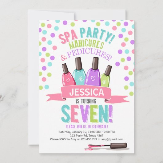 Spa Party Roze Paarse verjaardagsuitnodiging Kaart (Voorkant)