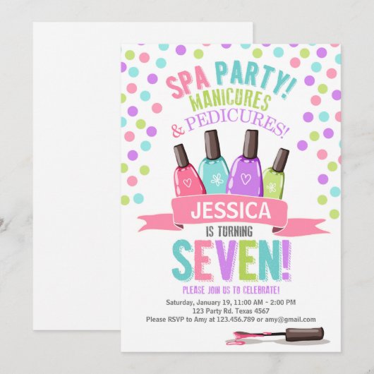 Spa Party Roze Paarse verjaardagsuitnodiging Kaart (Voorkant / Achterkant)