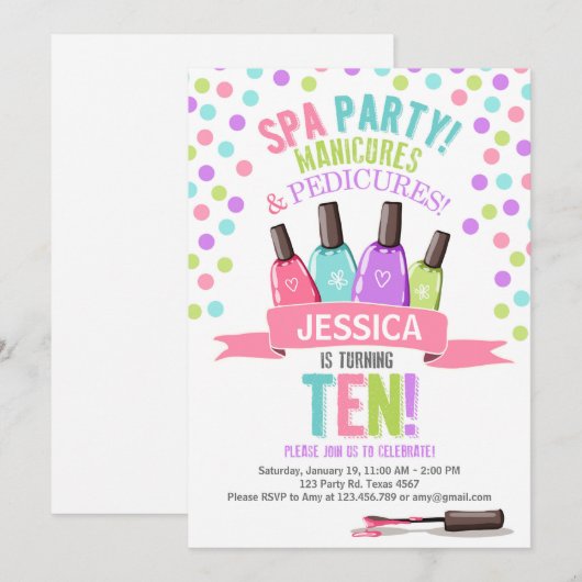Spa Party roze Paarse verjaardagsuitnodiging Kaart (Voorkant / Achterkant)