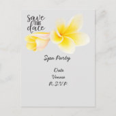 Spa party save the date with Plumeria Flower Briefkaart (Voorkant)