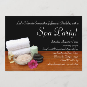 Spa Party-uitnodigingen, Salon Scene Black/Color Kaart