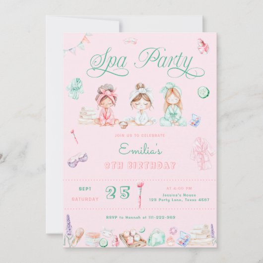 Spa Party Verjaardag Roze Kaart (Voorkant)