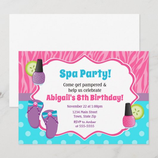 Spa Party Verjaardag Uitnodiging Pamper Party (Voorkant / Achterkant)